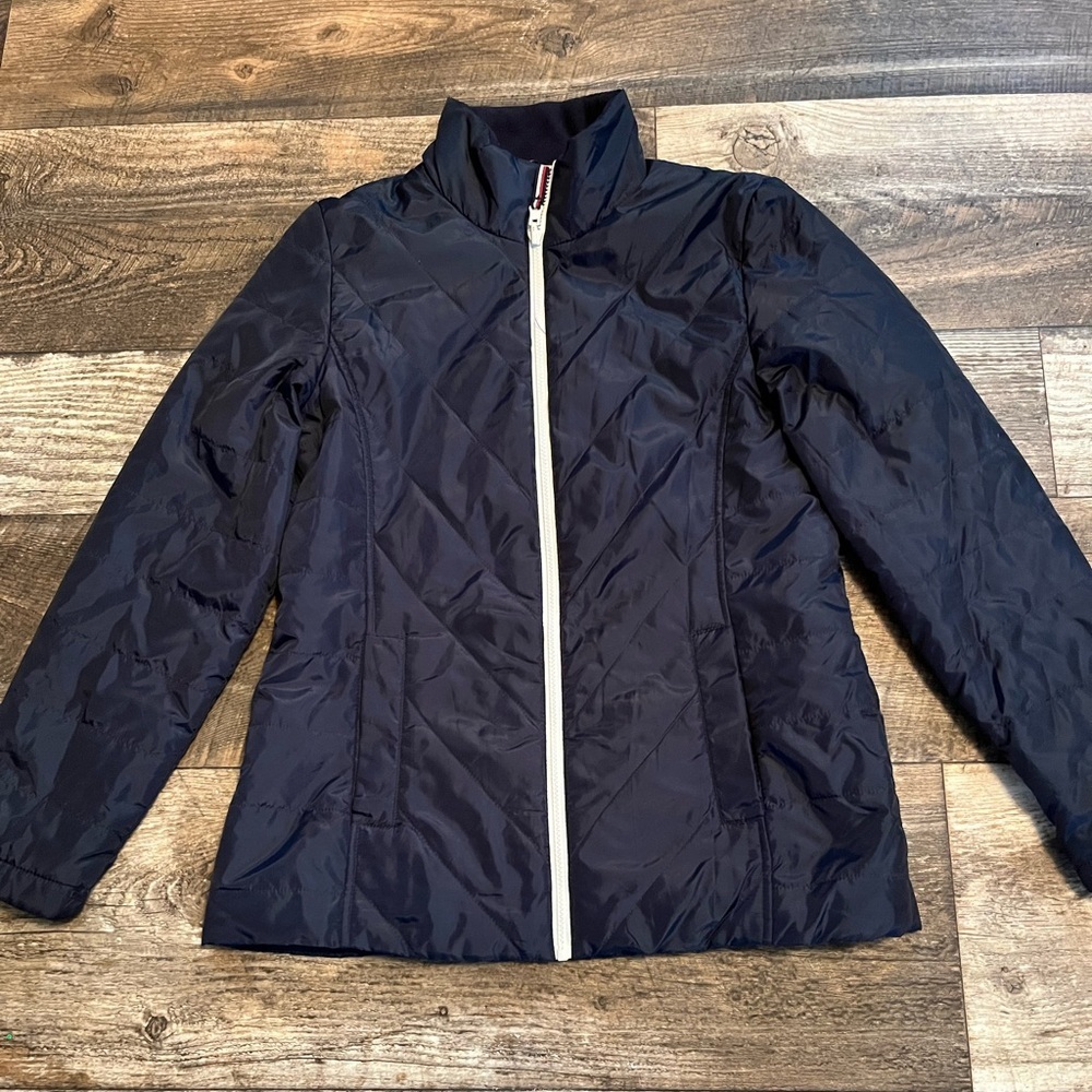 Tommy Hilfiger Women's Dark Blue Puffer Jacket with White Zipper